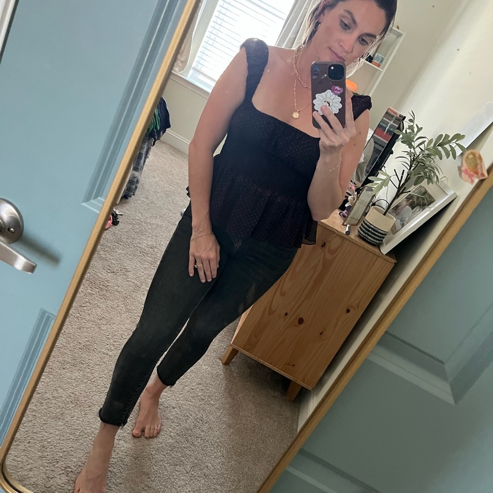 Urban Outfitters Black Square Neck Ruffle Crop Top